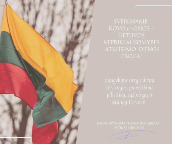 Sveikinimas Lietuvos Nepriklausomybės atkūrimo dienos proga