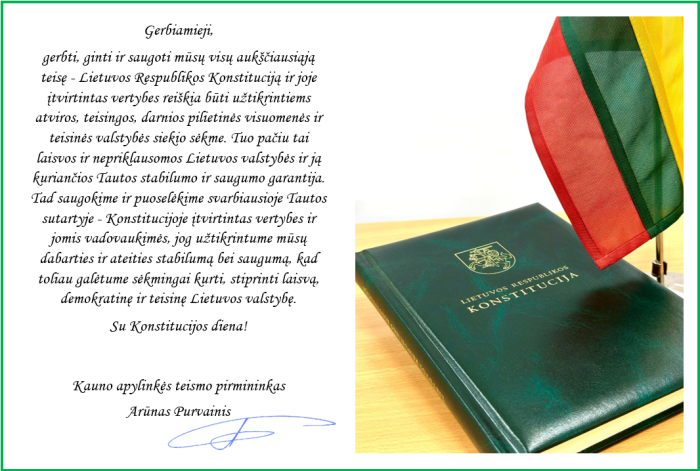 Kauno apylinkės teismo pirmininko sveikinimas Konstitucijos dienos proga